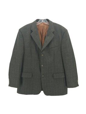 AMHERST & BROCK Olive Check Blazer Jacket Superfine Wool MADE IN ENGLAND 43R